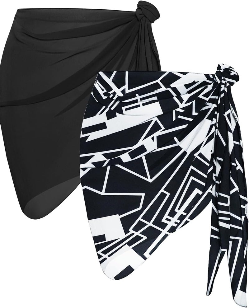 2 Pieces Women Beach Sarong Bathing Suit Wrap Skirt Sheer Bikini Swimsuit Cover Ups for Swimwear